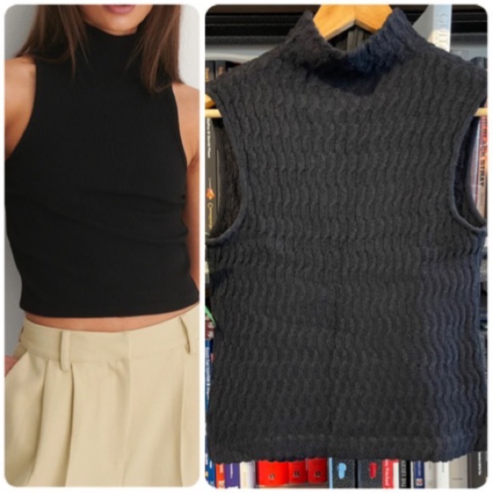 St. John Sleeveless Mockneck Knit Sweater Top